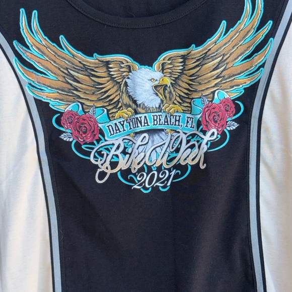 Graphic Eagle Daytona Beach Bike Week 2021 Tee in Black & Cream - Picture 2 of 10